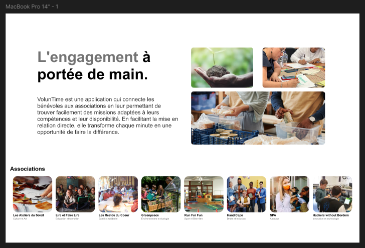 Aperçu de la page d'accueil avec la barre de navigation