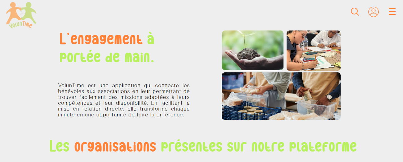 Aperçu de la page d'accueil avec la barre de navigation