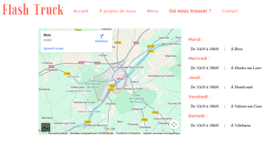 Carte montrant où et quand se trouve le Flash Truck